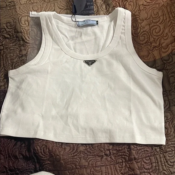 Prada Elegant White Sleeveless Crop Top - Picture 1 of 10